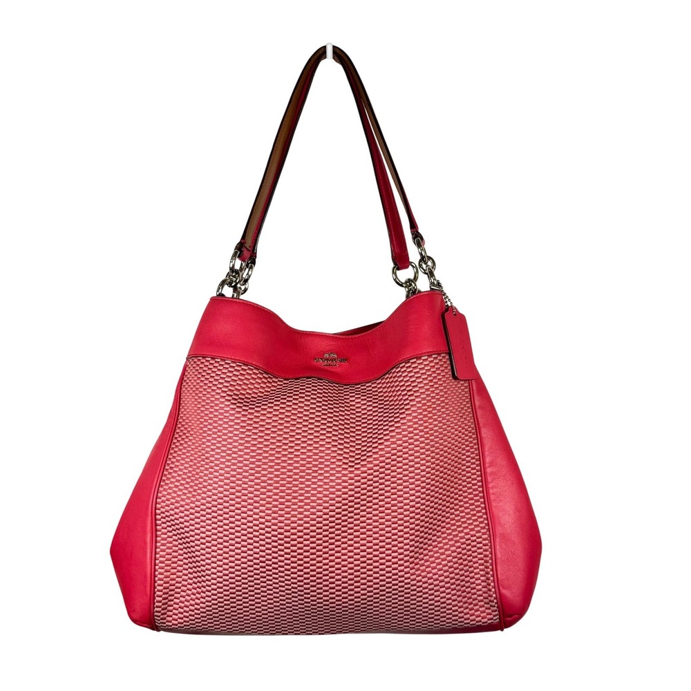 Coach Lexy Legacy Jacquard‎ Hot Pink Leather Hobo Barbiecore Shoulder Bag F57540